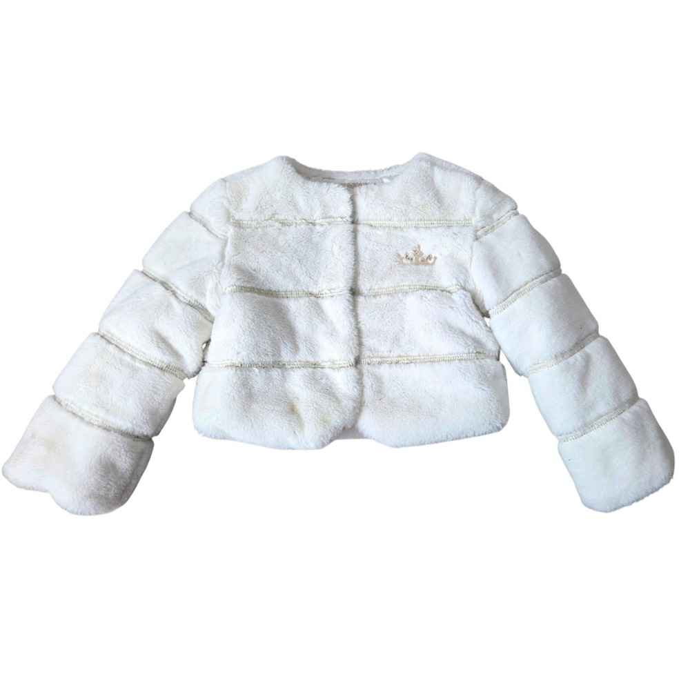 Disney Parks  Princess Deluxe Faux Fur Off White/Gold‎ Jacket Coat Girls Size 4T